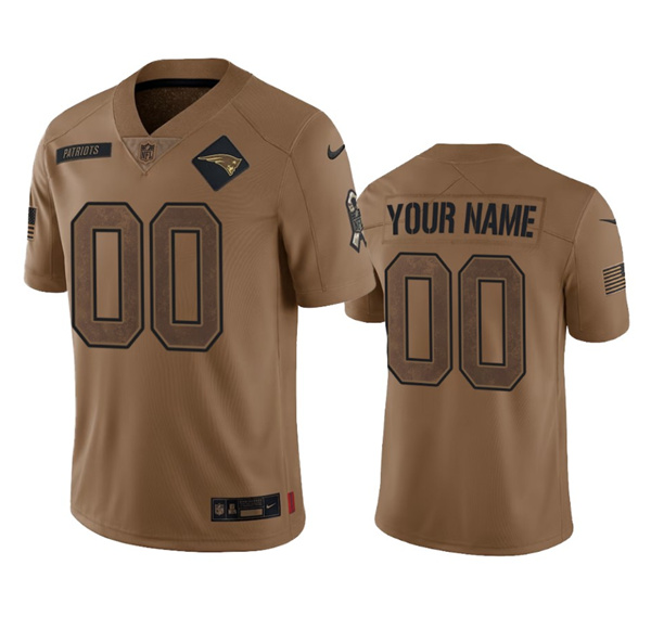 Mens New England Patriots Active Player Custom 2023 Brown Salute To Setvice Limited Football Stitched Jersey->->Custom Jersey